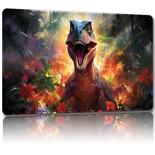 Malqiqi Spielmatte für MTG, mit kostenlosen Aufbewahrungstaschen, Spielmatte, 61 x 35,6 cm, TCG und Brettspielmatte für Karten, Mauspad, Schreibtischmatten (Dinosaurier 5-Regular) von Malqiqi