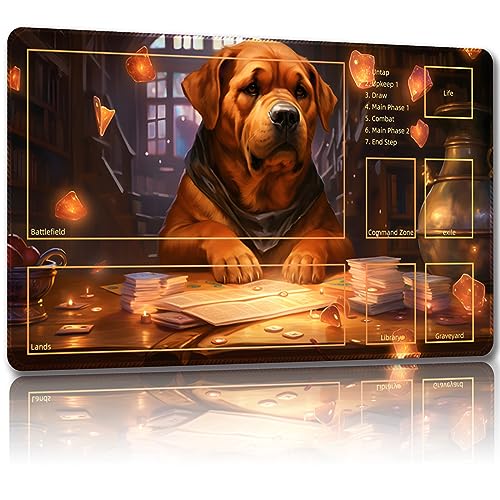 Malqiqi Spielmatte für MTG, mit kostenlosen Aufbewahrungstaschen, Spielmatte 61 x 35,6 cm, TCG und Brettspielmatte für Karten, Mauspad, Schreibtischmatten (Hunde-Hilfskampf) von Malqiqi