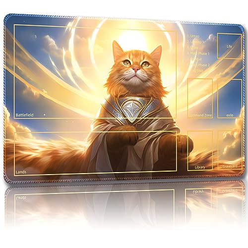 Malqiqi Spielmatte für MTG, mit kostenlosen Aufbewahrungstaschen, Spielmatte 61 x 35,6 cm, TCG und Brettspielmatte für Karten, Mauspad, Schreibtischmatten (Katze 2-Hilfskampf) von Malqiqi