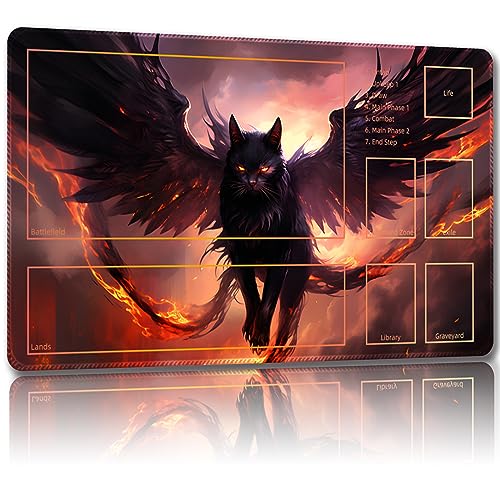 Malqiqi Spielmatte für MTG, mit kostenlosen Aufbewahrungstaschen, Spielmatte 61 x 35,6 cm, TCG und Brettspielmatte für Karten, Mauspad, Schreibtischmatten (Katze 5-Hilfskampf) von Malqiqi