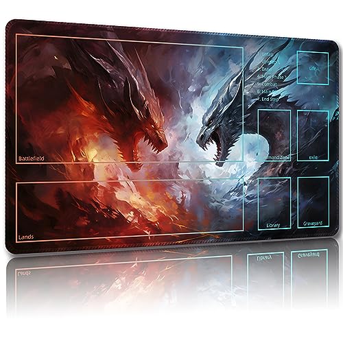 Malqiqi Spielmatte für MTG, mit kostenlosen Aufbewahrungstaschen, Spielmatte 61 x 35,6 cm, TCG- und Brettspielmatte für Karten, Mauspad, Schreibtischmatten (Magic Mat 56, mit Zonen) von Malqiqi