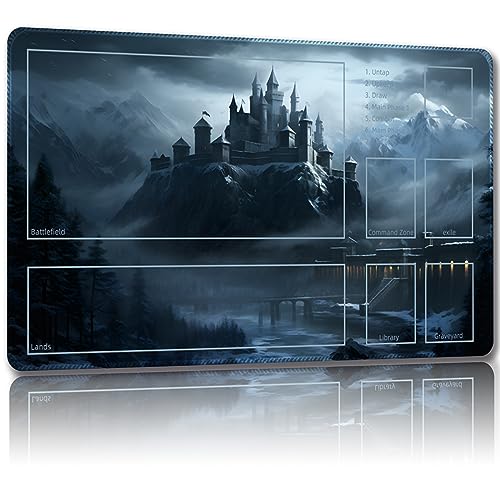 Malqiqi Spielmatte für MTG, mit kostenlosen Aufbewahrungstaschen, Spielmatte 61 x 35,6 cm, TCG und Brettspielmatte für Karten, Mauspad, Schreibtischmatten (Old Castle-1-Hilfskampf) von Malqiqi