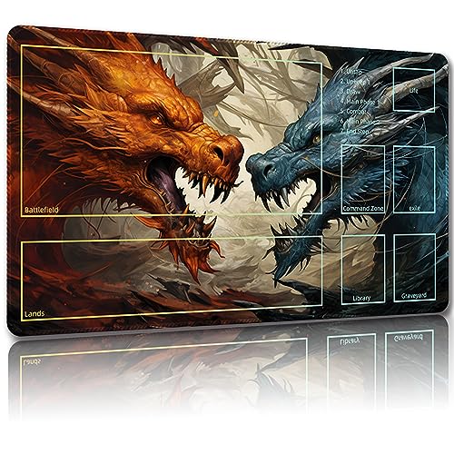 Malqiqi Spielmatte für MTG, mit kostenlosen Aufbewahrungstaschen, Spielmatte 61 x 35,6 cm, TCG und Brettspielmatte für Karten, Mauspad, Schreibtischmatten (mit Zonen, Magic Mat 20) von Malqiqi