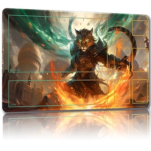 Malqiqi Spielmatte für MTG, mit kostenlosen Aufbewahrungstaschen, Spielmatte 61 x 35,6 cm, TCG und Brettspielmatte für Karten, Mauspad, Schreibtischunterlagen (Kampfkatzen-Hilfskampf) von Malqiqi