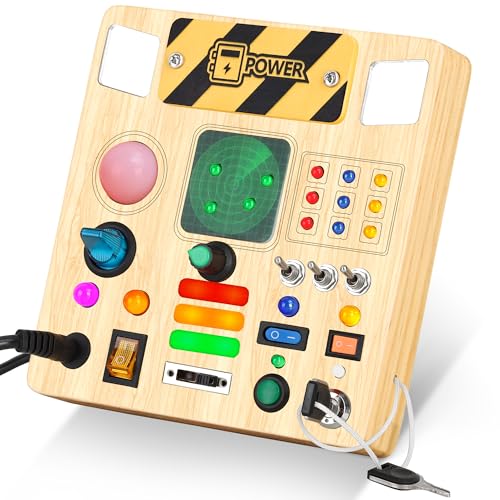 Montessori Busy Board Activity Board ab 1 Jahr Holzspielzeug mit 12Schalter 23LED Montessori Lichtschalterspielzeug Ab 1+ Jahr Baby Autofahrt Kinder Reisespiele für Babys&Kleinkinder ab 1 2 3 4 Jahre von Mamaeco