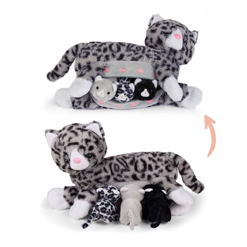 Mamanimals Katze Kuscheltier mit 3 Baby Katzen, Babys im Bauch mit Reißverschluss verstaubar, magnetische Zitzen zum Säugen, hochwertiges Plüschtier Set für Kinder, Geschenk für Kinder von Mamanimals