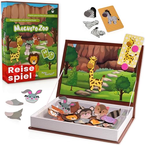 Mamas Reise Hacks Magnetspiel ab 3 Jahre - Beschäftigung für Autofahrt und Restaurant für Kinder Magnetbuch Magnetpuzzle Magnetisches Reisespiel Auto Magnet Puzzle Buch Magnetbox Magnetspielbox von Mamas Reise Hacks