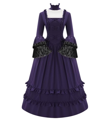 Damen Vintage 18. Jahrhundert viktorianisches Kleid Flare Ärmel Kostüm Kleid Fasching Party Ballkleid, Violett, XL von Mambabacosp