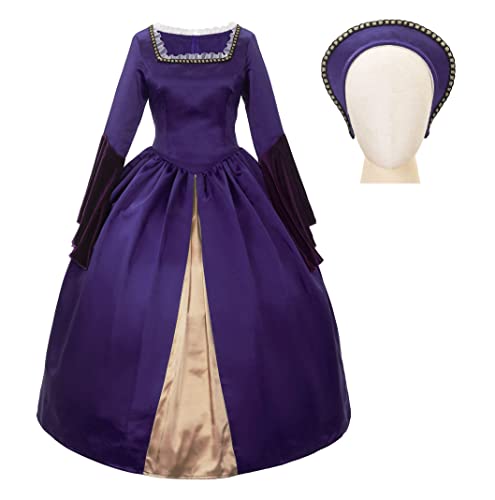 Mambabacosp Damen Vintage Renaissance Tudor Peroid Anne Boleyn Kostüm Outfit Anne Boleyn Cosplay Kleid (Lila, L) von Mambabacosp