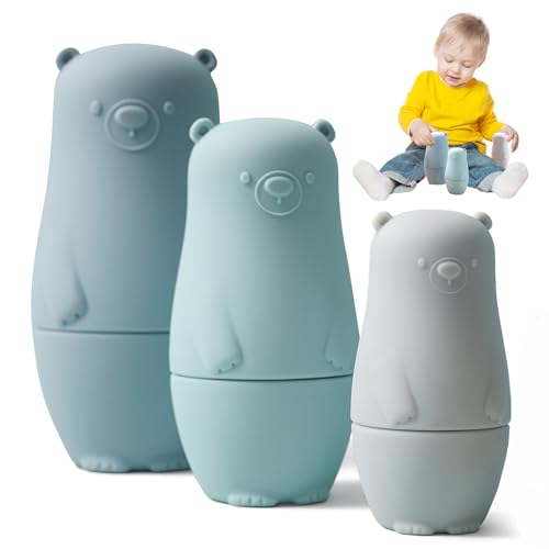 Mamimami Home Matrjoschka Silikon Bär Puppe, Matrjoschka Russische Nesting Puppen Stapeln Puppen Spielzeug Zug Hand-Auge-Koordination (Blau) von Mamimami Home