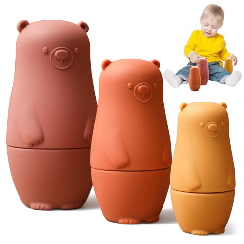 Mamimami Home Matrjoschka Silikon Bär Puppe, Matrjoschka Russische Nesting Puppen Stapeln Puppen Spielzeug Zug Hand-Auge-Koordination (Rot) von Mamimami Home