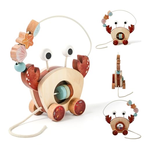 Mamimami Home Nachziehspielzeug Krabben aus Holz, Baby Spielzeug,Motorikspielzeug zum Laufenlernen, Geschenk 1 Jahr Junge von Mamimami Home