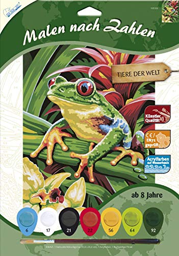 MAMMUT 105103 - Malen nach Zahlen Tiermotiv, Baumfrosch, Komplettset mit bedruckter Malvorlage im A4 Format, 7 Acrylfarben und Pinsel, Malset für Kinder ab 8 Jahre von Mammut Spiel & Geschenk