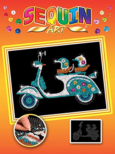 MAMMUT 8031717 - Sequin Art Paillettenbild Motorroller, Steckbild, Bastelset mit Styropor-Rahmen, Bildvorlage, Pailletten, Steckstiften. Anleitung, für Kinder ab 8 Jahre, Bunt, 36 x 27 cm von Sequin Art