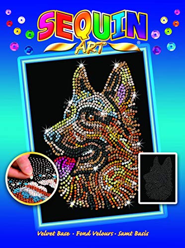 MAMMUT 8041807 - Sequin Art Paillettenbild Schäferhund, Steckbild, Bastelset mit Styropor-Rahmen, samtige Bildvorlage, Pailletten, Steckstiften, Anleitung, für Kinder ab 8 Jahre von Mammut Spiel & Geschenk