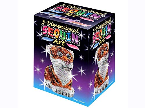 MAMMUT 8101122 - 3D Sequin Art Paillettenfigur Tiger, Steckform, Bastelset mit Styropor-Figur, Pailletten, Steckstiften, Perlen und Anleitung, für Kinder ab 8 Jahre von Mammut Spiel & Geschenk