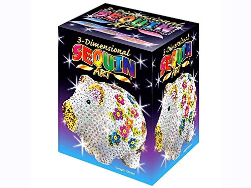 MAMMUT 8101704 - 3D Sequin Art Paillettenfigur Schwein, Steckform, Bastelset mit Styropor-Figur, Pailletten, Steckstiften, Perlen und Anleitung, für Kinder ab 8 Jahre von Sequin Art