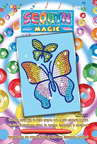 MAMMUT 8120720 - Sequin Magic Paillettenbild, Schmetterling, Komplettset mit Bildvorlage im A5 Format, 1 magischer Stift, Pailletten u. 1 Anleitung, Bastelset für Kinder ab 5 Jahre von Mammut Spiel & Geschenk