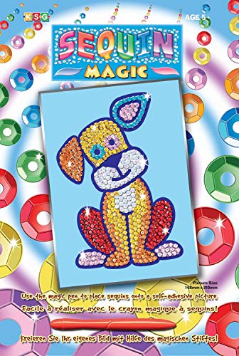 MAMMUT 8120901 - Sequin Magic Paillettenbild, Junger Hund, Komplettset mit Bildvorlage im A5 Format, 1 magischer Stift, Pailletten und 1 Anleitung, Bastelset für Kinder ab 5 Jahre von Mammut Spiel & Geschenk