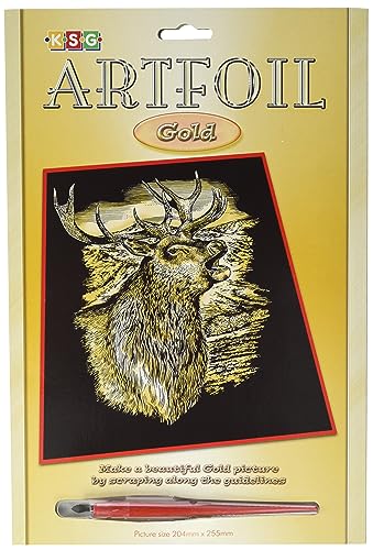 MAMMUT 8260536 - Artfoil, Kratzbild, Tiermotiv, Hirsch, gold, Komplettset mit Kratzbild, Kratzmesser und Anleitung, Scraper, Scratch, glänzend, Kratzset für Kinder ab 8 Jahre von Mammut Spiel & Geschenk