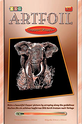 MAMMUT 8270539 - Artfoil, Kratzbild, Tiermotiv, Elefant, kupfer, Komplettset mit Kratzbild, Kratzmesser und Anleitung, Scraper, Scratch, glänzend, Kratzset für Kinder ab 8 Jahre von Mammut Spiel & Geschenk