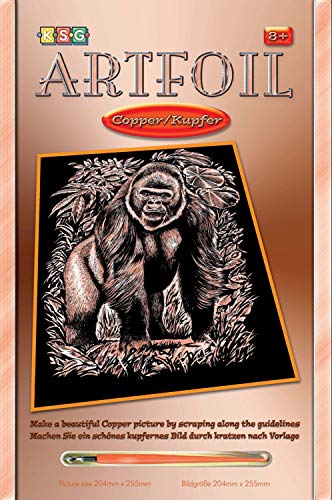 MAMMUT 8270611 - Artfoil, Kratzbild, Tiermotiv, Gorilla, kupfer, Komplettset mit Kratzbild, Kratzmesser und Anleitung, Scraper, Scratch, glänzend, Kratzset für Kinder ab 8 Jahre von Mammut Spiel & Geschenk