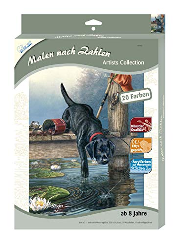 MAMMUT 107002 - Malen nach Zahlen Artists, Tiermotiv, Hund, Labrador, Komplettset mit bedruckter Malvorlage im A4 Format, 20 Acrylfarben und Pinsel, Malset für Kinder ab 10 Jahre von Mammut Spiel & Geschenk