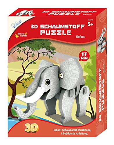 Mammut Spiel & Geschenk 156007 - Bastelset 3D Puzzle Elefant, Puzzlespiel mit Safari Tieren, Tierpuzzle aus Schaumstoff, Komplettset mit Puzzleteilen und Anleitung, Kreatives Puzzleset für Kinder ab 5 Jahre Bunt von Mammut Spiel & Geschenk