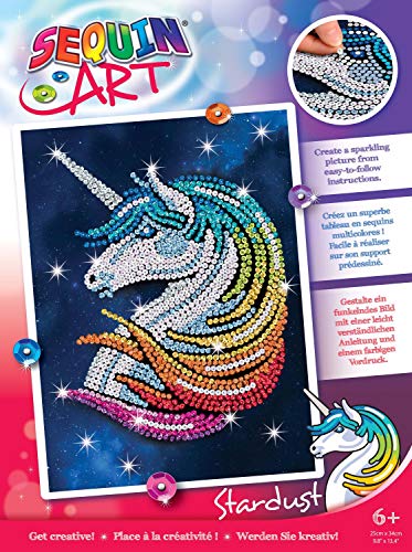 Mammut Spiel & Geschenk 8011923 Sequin Art Paillettenbild Einhorn, Steckbild, Komplettset mit Styropor-Rahmen, Bildvorlage, Pailletten, Steckstiften, Anleitung, Bastelset für Kinder ab 6 Jahre, bunt von Mammut Spiel & Geschenk