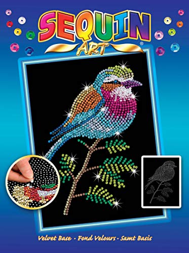 Mammut Spiel & Geschenk 8041806 Sequin Art Paillettenbild Vogel, Steckbild, Bastelset mit Styropor-Rahmen, samtige Bildvorlage, Pailletten, Steckstiften, Anleitung, für Kinder ab 8 Jahre, Mittel von Sequin Art