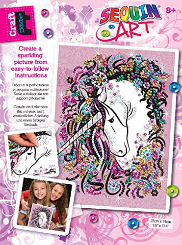 Mammut Spiel & Geschenk 5528915 8311720 - Sequin Art Teen Craft, Paillettenbild Einhorn, Bastelset mit Styropor-Rahmen, Bildvorlage, Pailletten, Steckstiften, Anleitung, für Kinder ab 8 Jahre von Mammut Spiel & Geschenk