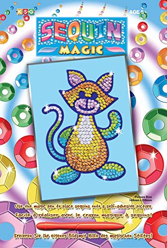 MAMMUT 8120718 - Sequin Magic Paillettenbild, Katze, Komplettset mit Bildvorlage im A5 Format, 1 magischer Stift, Pailletten und 1 Anleitung, Bastelset für Kinder ab 5 Jahre von Mammut Spiel & Geschenk