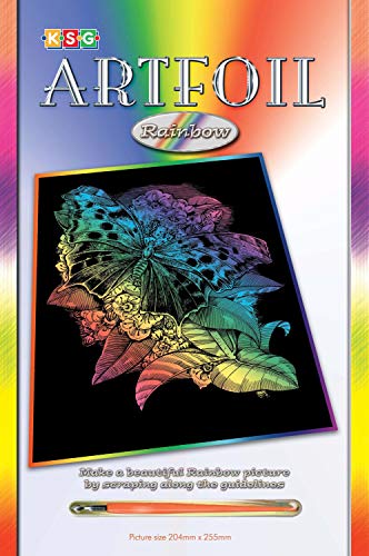 MAMMUT 8280541 - Artfoil, Kratzbild, Tiermotiv, Schmetterling, Regenbogen, bunt, Komplettset mit Kratzbild, Kratzmesser und Anleitung, Scraper, Scratch, Kratzset für Kinder ab 8 Jahre von Mammut Spiel & Geschenk