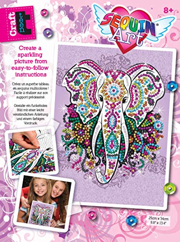 MAMMUT 8311810 - Sequin Art Teen Craft, Paillettenbild Elefant, Bastelset mit Styropor-Rahmen, Bildvorlage, Pailletten, Steckstiften, Anleitung, für Kinder ab 8 Jahre von Sequin Art