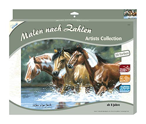 MAMMUT 108003 - Malen nach Zahlen Artists, Tiermotiv Pferde, Komplettset mit bedruckter Malvorlage im A3 Format, 20 Acrylfarben und Pinsel, großes Malset für Kinder ab 8 Jahre von Mammut Spiel & Geschenk