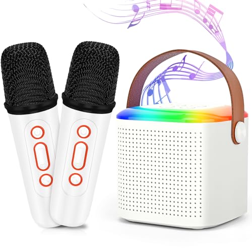 Mamowla Karaoke Mikrofon Kinder mit 2 Drahtlosen Mikrofonen, Mini Karaoke Maschine Bluetooth, Karaoke Maschine Kinder mit Stimmeffekten & LED-Lichtern für 4 5 6 7 8+ Mädchen/Jungen, Weiß von Mamowla