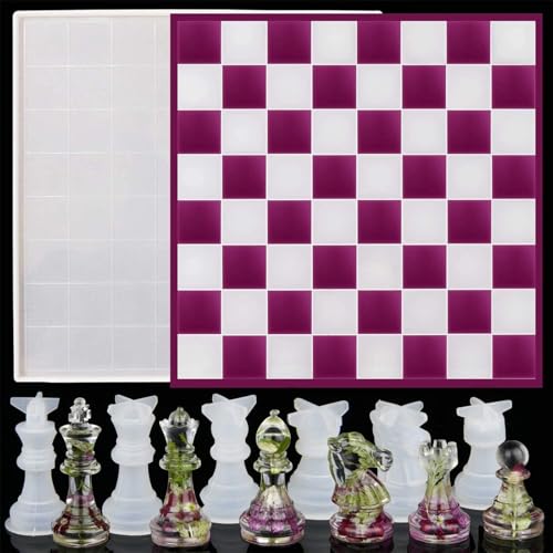 Schach Gießform aus Kunstharz, 1 Stück, großer Checker, Epoxidguss, mit 6 Stück, 3D, Schachfiguren, Silikonformen für DIY, Gesellschaftsspiele mit der Familie von ManbaEU