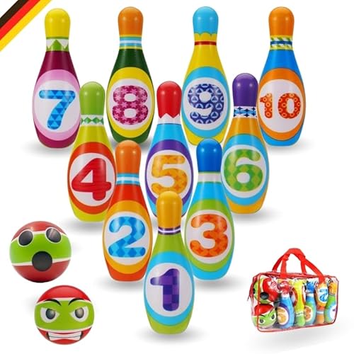 Manda® Kegelspiel für Kinder, Tragetasche inklusive. Spielzeug für Kinder von 1 bis 6 Jahren- Geschenk für Kinder, Montessori Spielzeug, Bowling Set Kinder. Spielzeug ab 2 Jahre. 14cm. von MandA