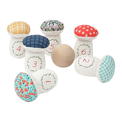 Manhattan Toy 345190 Decorative 8-Piece Soft Toadstool for Kids 3 Years and Up Dekoratives 8-teiliges weiches Fliegenpilz-Junior-Bowling-Set für Kinder ab 3 Jahren, Mehrfarbig, M von Manhattan Toy