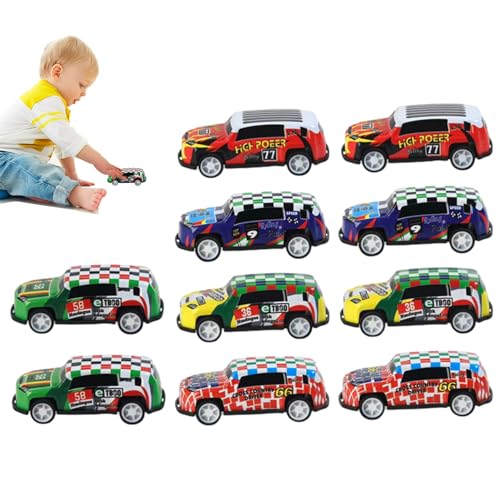 Manolyee Zurückziehen Rennwagen Bulk,10 Stück Zurückziehbares Auto Kinderpartybevorzugungen Rennwagenspielzeug | Geschmeidiges und lustiges Rennauto-Spielzeug in großen Mengen für Kindertag und von Manolyee