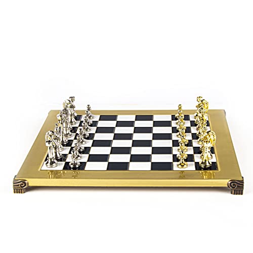 Classic Metal Staunton Chess Set - Brass Nickel Pawns - Gold Black Chess Board von Manopoulos