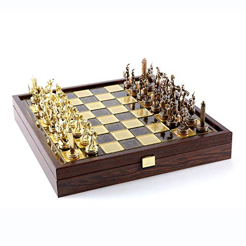 Manopoulos Greek Mythology Chess Set - Brass & Copper - Wooden Case Brown Board - Schachspiel - 2 Spieler - Ab 14 Jahren von Manopoulos