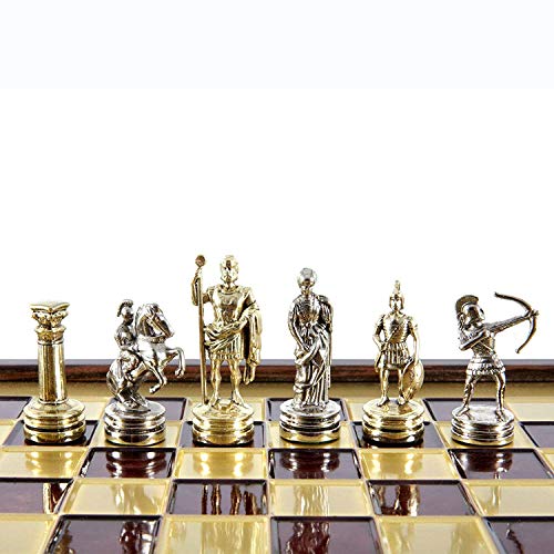 Archers Small Chess Set - Brass&Nickel - Wooden case Red-Brass Board von Manopoulos