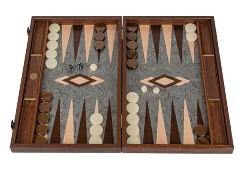 Manopoulos Pearly Grey Vavona 19 inch Wooden Backgammon Set von Manopoulos