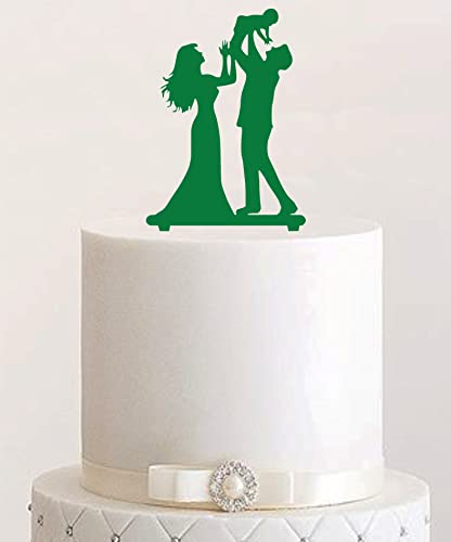 Cake Topper, Tortenstecker, Tortenfigur Acryl, Hochzeit Paar mit Kind Hochzeitstorte (Dunkelgrün) von Manschin-Laserdesign