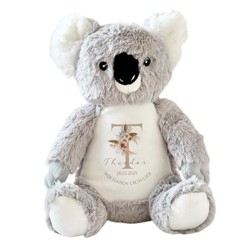 Manufaktur Liebevoll Baby Geburt Geschenk Kuscheltier Name Datum Spruch personalisiert Mädchen Geburt Junge Taufe Geschenk Babygeschenk Baby Spielzeug (Koala) von Manufaktur Liebevoll