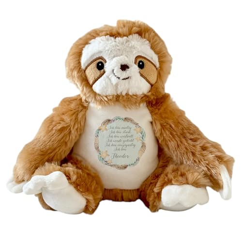 Manufaktur Liebevoll Personalisiertes Plüschtier Namen Kuscheltier Geschenk Baby Geburt Taufe Einschulung Geschenk Kinder Geburtstag Mädchen Jungen Affirmation (Faultier) von Manufaktur Liebevoll