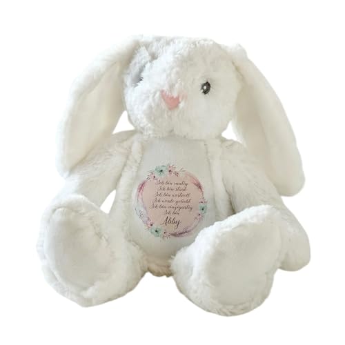 Manufaktur Liebevoll Personalisiertes Plüschtier Namen Kuscheltier Geschenk Baby Geburt Taufe Einschulung Geschenk Kinder Geburtstag Mädchen Jungen Affirmation (Hase weiß) von Manufaktur Liebevoll