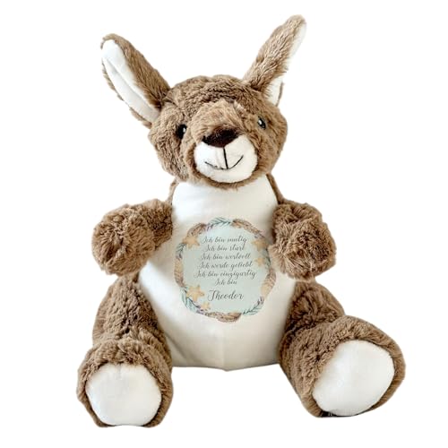 Manufaktur Liebevoll Personalisiertes Plüschtier Namen Kuscheltier Geschenk Baby Geburt Taufe Einschulung Geschenk Kinder Geburtstag Mädchen Jungen Affirmation (Känguru) von Manufaktur Liebevoll