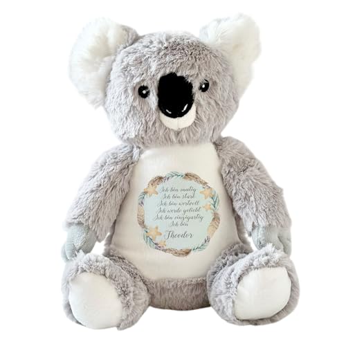 Manufaktur Liebevoll Personalisiertes Plüschtier Namen Kuscheltier Geschenk Baby Geburt Taufe Einschulung Geschenk Kinder Geburtstag Mädchen Jungen Affirmation (Koala) von Manufaktur Liebevoll